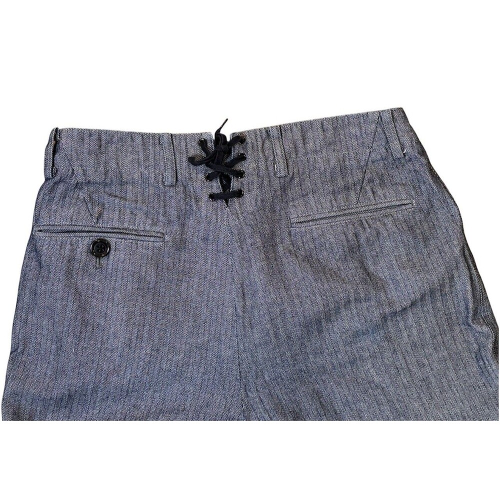 Jipijapa Japan Pants Size 2 Blue Herringbone Button High Rise Lace Up Back - Picture 5 of 8
